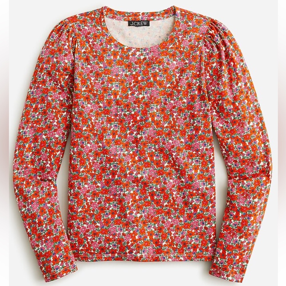 J.CREW Floral High Neck Puff Long Sleeve Top size Small - Picture 2 of 7